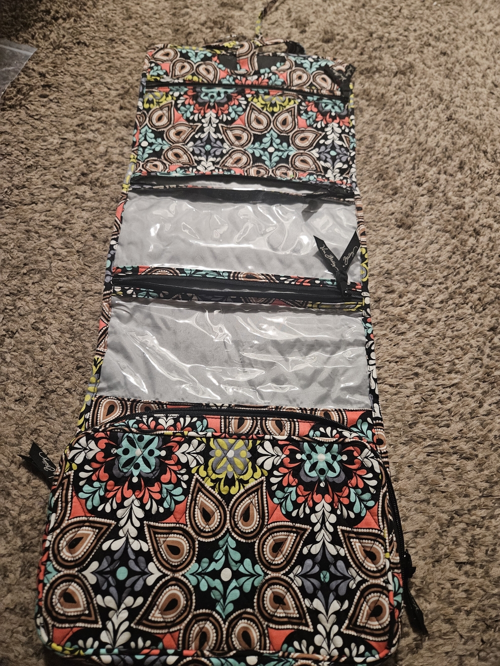 Vera Bradley Teal Coral Yellow Black Hanging Cosmetic Organizer